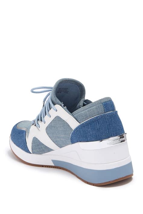 michael kors liv trainer denim|Michael Kors Liv Trainer Patchwork Denim Lace Up Wedge .